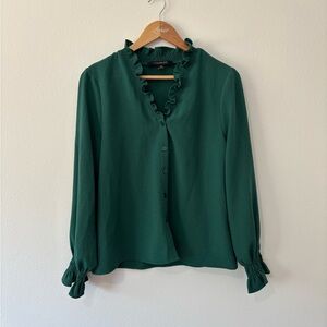Marc New York Andrew Marc Dark Green with Ruffled Details Blouse
